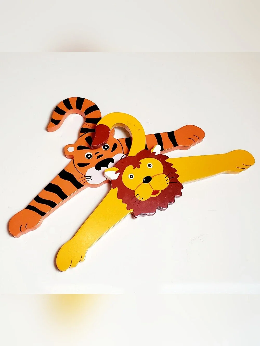 Lion and Tiger 2 Piece Wooden Handpainted Nursery Hanger Set